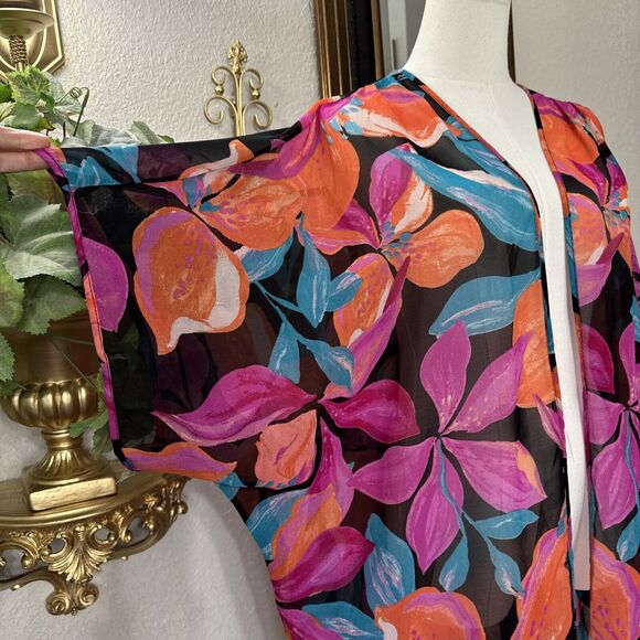 Floral Sheer Cardigan Cover Up Multicolor Live For True Women’s Size Plus 1X - Picture 4 of 9